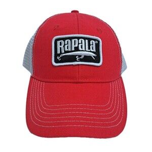 Rapala Hat Cap Snap Back Red Gray Mesh Trucker Patch Fishing Embroidered Mens
